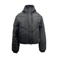 Load image into Gallery viewer, Cropped Diagonal Puffer Bomber Jacket with Hood