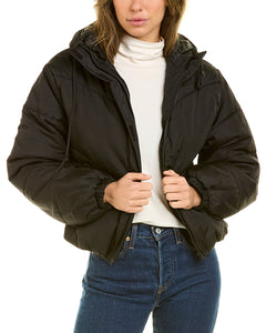 Cropped Diagonal Puffer Bomber Jacket