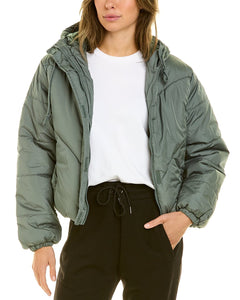 Cropped Diagonal Puffer Bomber Jacket