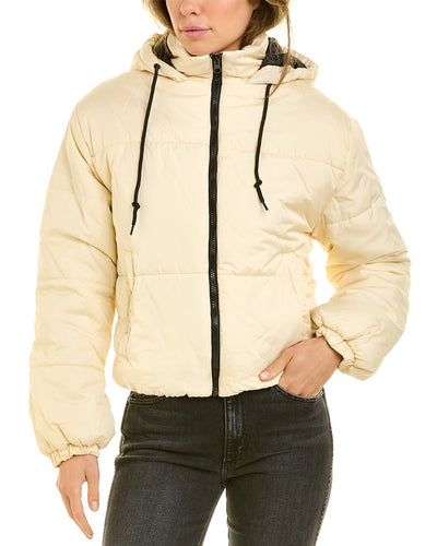 Ladies Cropped Puffer Bomber Jacket with Hood 
