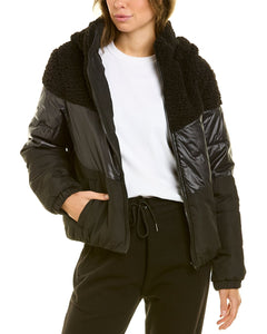 Winter Tonal Mix-Media Women Puffer Bomber Jacket