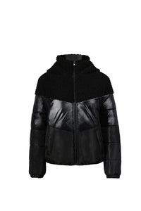 Winter Tonal Mix-Media Women Puffer Bomber Jacket