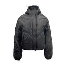Load image into Gallery viewer, Cropped Diagonal Puffer Bomber Jacket with Hood 
