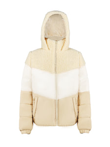 Winter Tonal Mix-Media Women Puffer Bomber Jacket